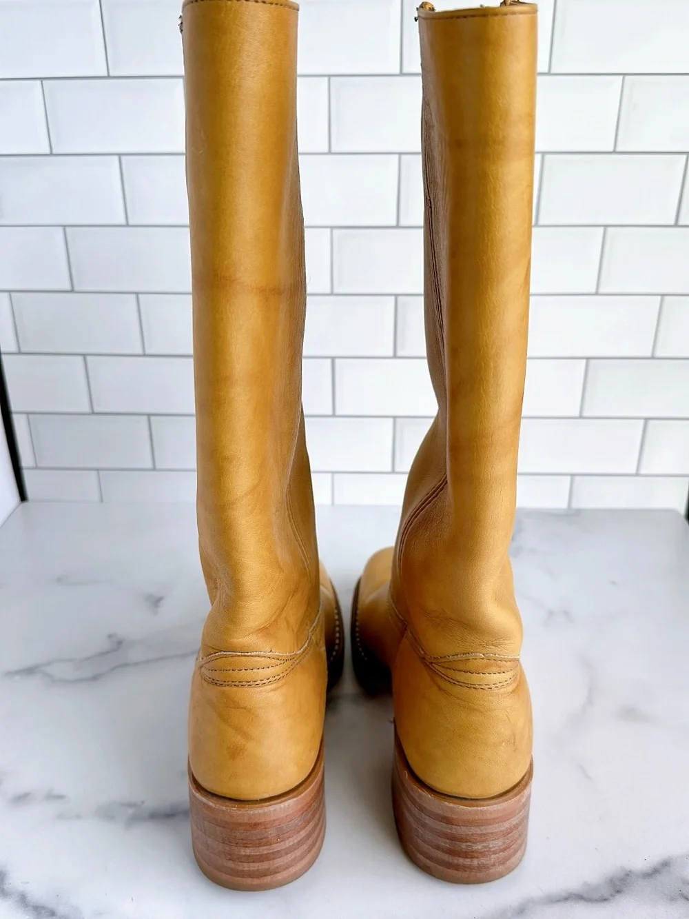 Frye Tall 14L Leather Riding Campus Boots in Banana - Picture 5 of 11